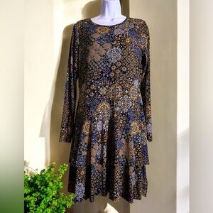 Michael Kors Medallion-Print Ruffled Skirt Dress. 
Long Sleeve. Size Medium.
